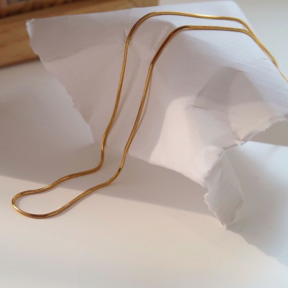 18K Thick Gold Plated Square Herringbone Chain Necklace - Picture 10 of 10